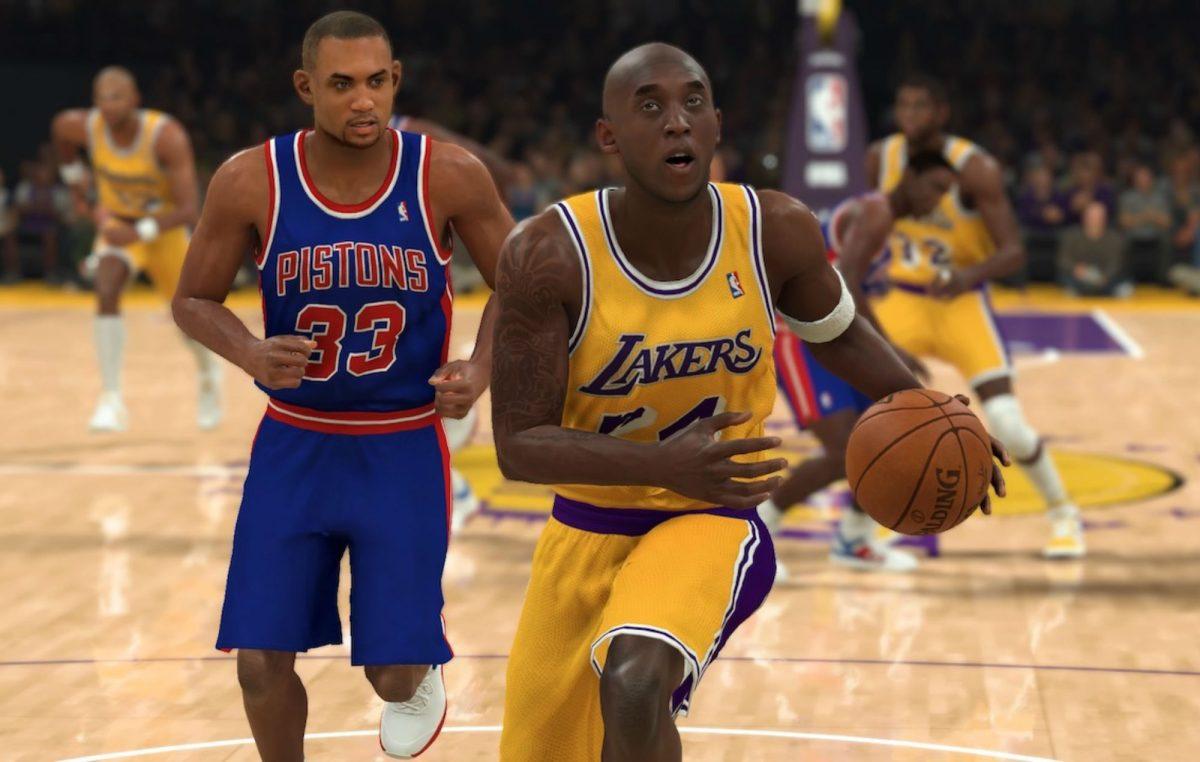 Kobe Bryant goes up for a lay-up against Grant Hill in the new NBA 2k21 game. (Fair use from NME)