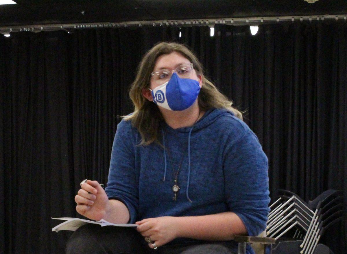 Senior Andrew Morton gives fellow peers instructions for his play Romeo and Juliet Remix. (Photo by Margaret Zirwas)