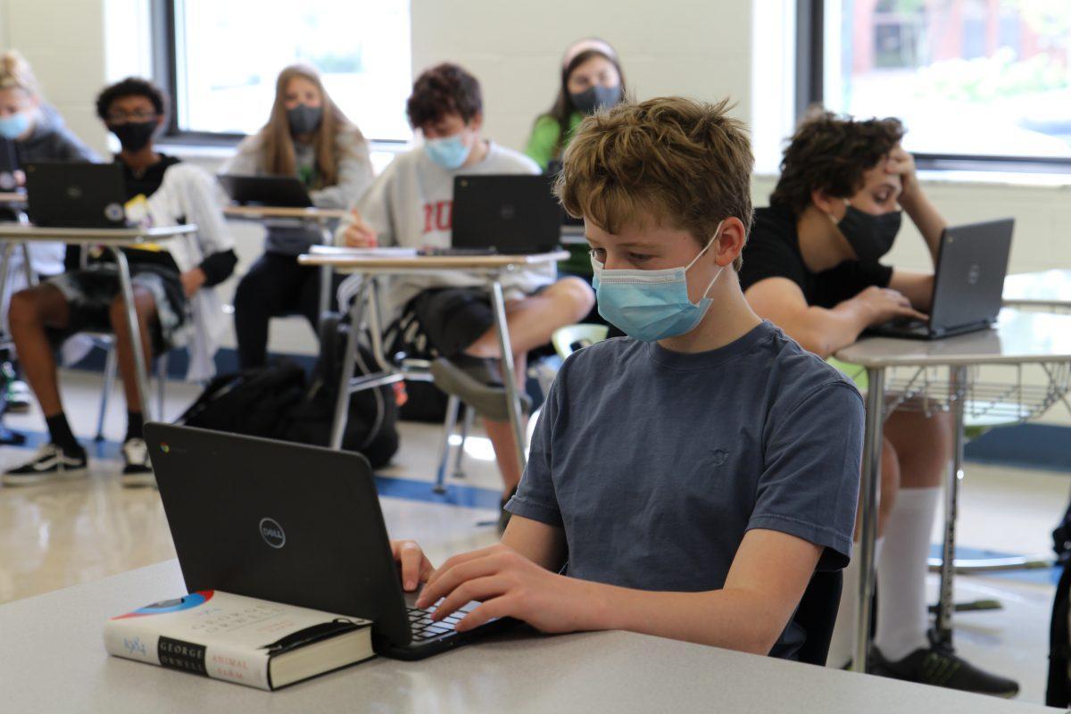 Sophomore Theodore Beekhuizen works on his Chromebook in Mrs. Brendle's classes.