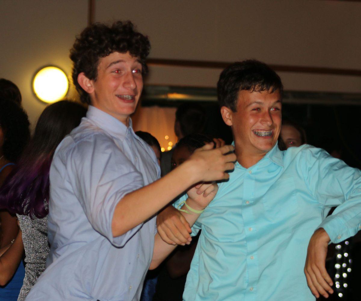 Freshmen Avi Bernstein and Esben Price enjoy the Homecoming dance.
(Photo by Iris Frost)