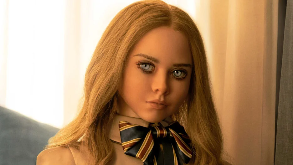 Gemma’s creation M3gan (Amie Donald) stares deeply into the camera. Fair use Universal Pictures
