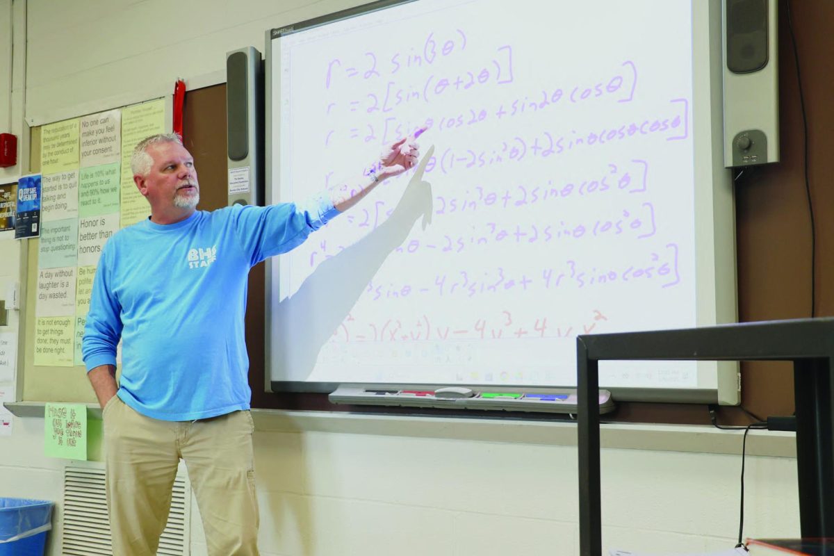 Math teacher Mark Hayman prepares students for an Honors Precalculus quiz in his fifth period class Monday, May 5th.