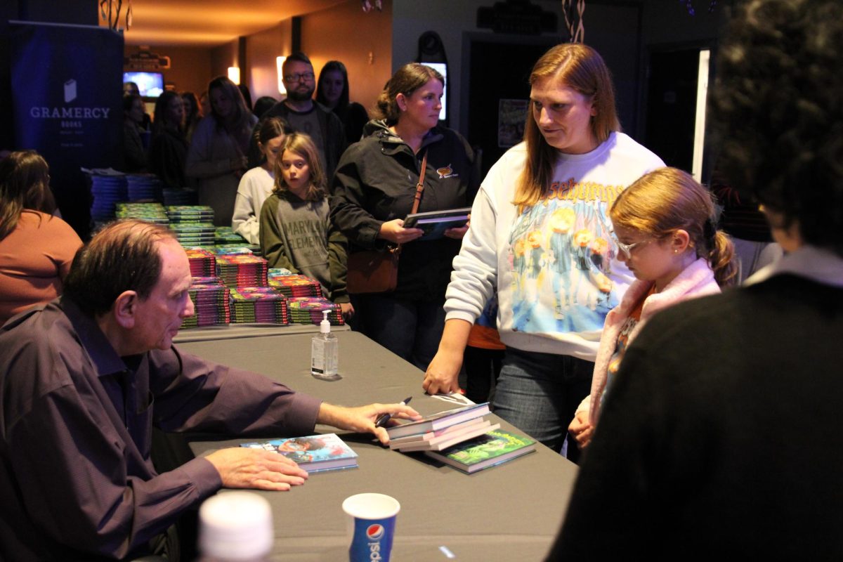 R.L. Stine speaks with fans at his event at the Drexel Theatre on Oct. 14.
