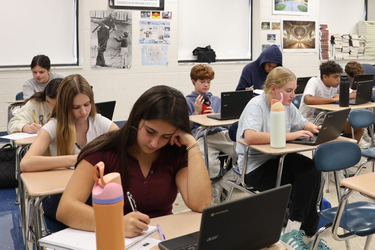 Students in social studies teacher Michael Featherstone's study hall work on their homework.