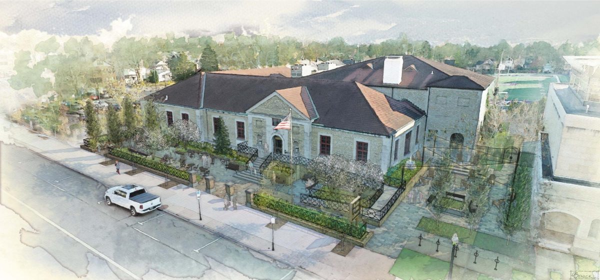 Rendering of the Outdoor Reading Room and new front entrance planned for the Bexley Public Library. (Photo courtesy of Bexley Public Library)