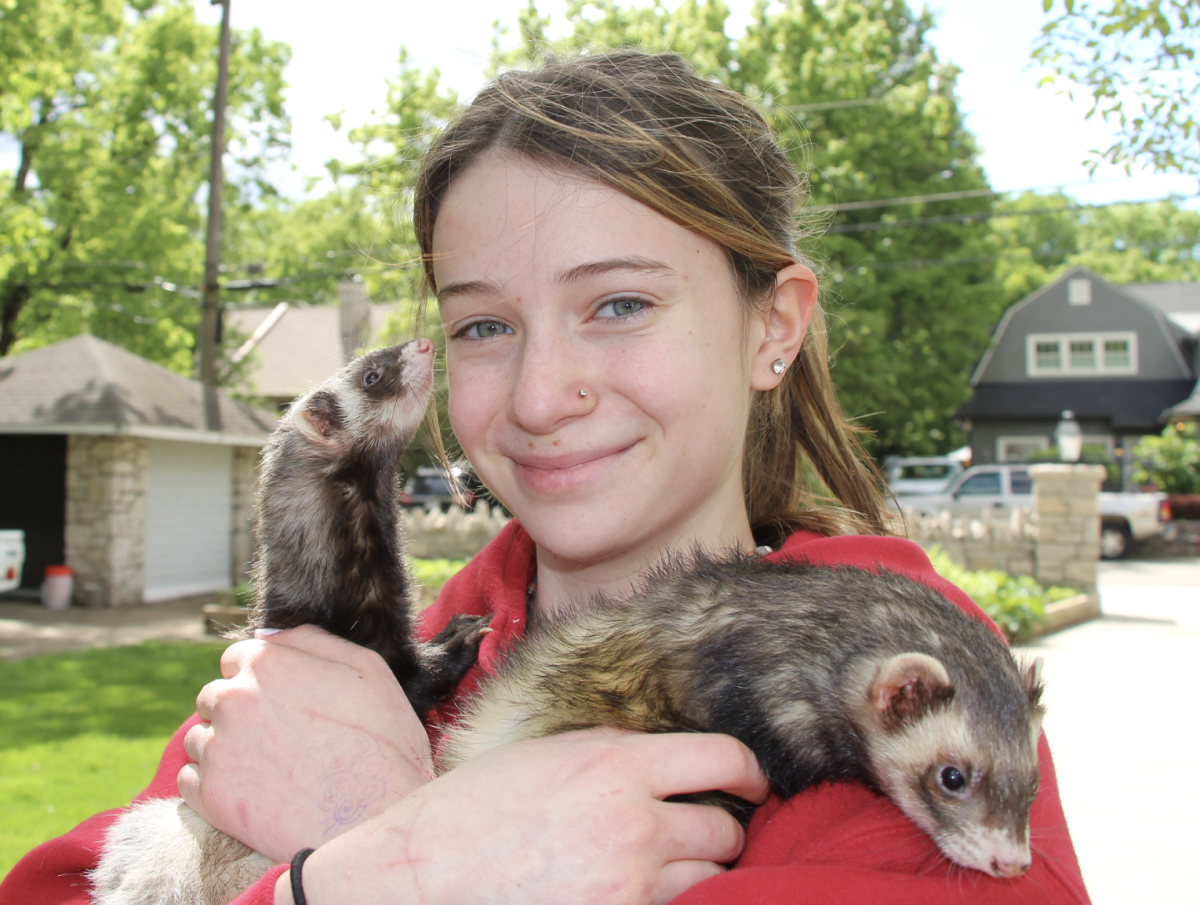 Junior Aero Boyer poses with her two ferrets.